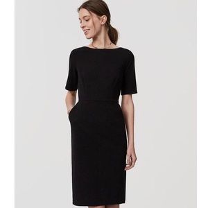 LOFT Short Sleeve Sheath Dress, Black, Size 12